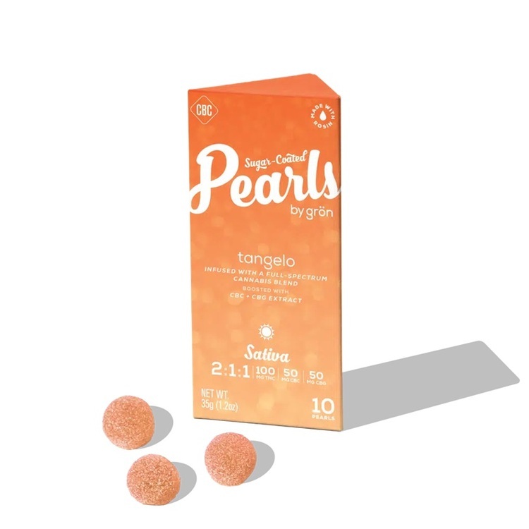 Photograph of product: Tangelo 2:1:1 CBC Uplifting - 10pc Pearls 100mg TH-oui 50mg CBG 50mg CBC - Gron