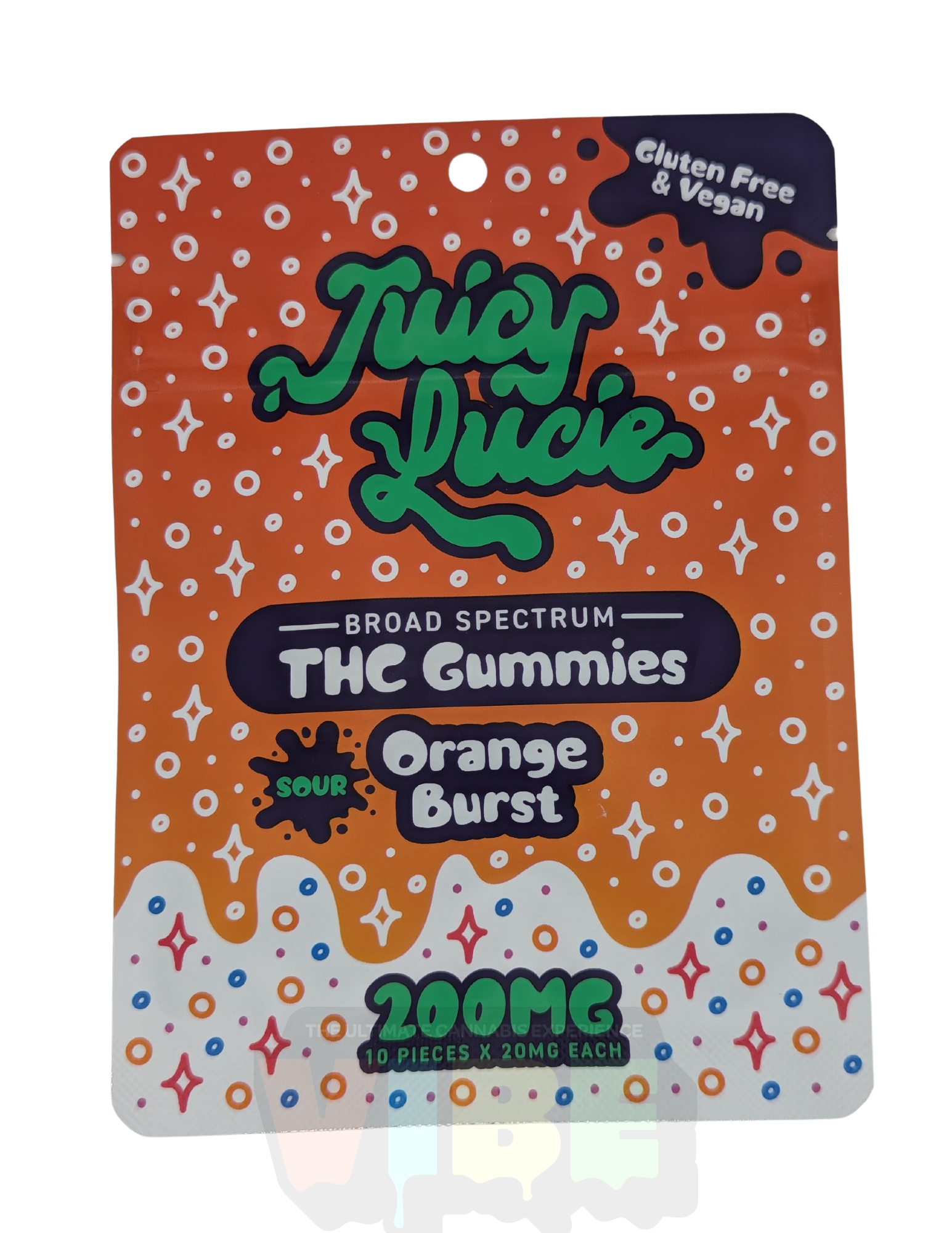 Photograph of product: Juicy Lucie | Sour Orange Burst | 200mg Gummies | REC