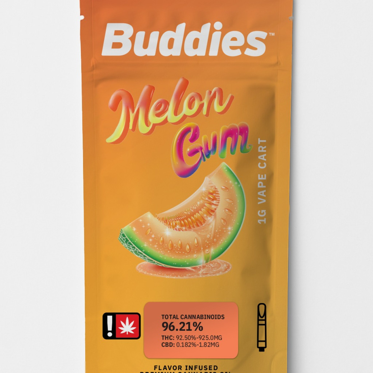 Photograph of product: Cartridge - 1g Buddies Flavored - Melon Gum - GREEN LEAF SPECIAL