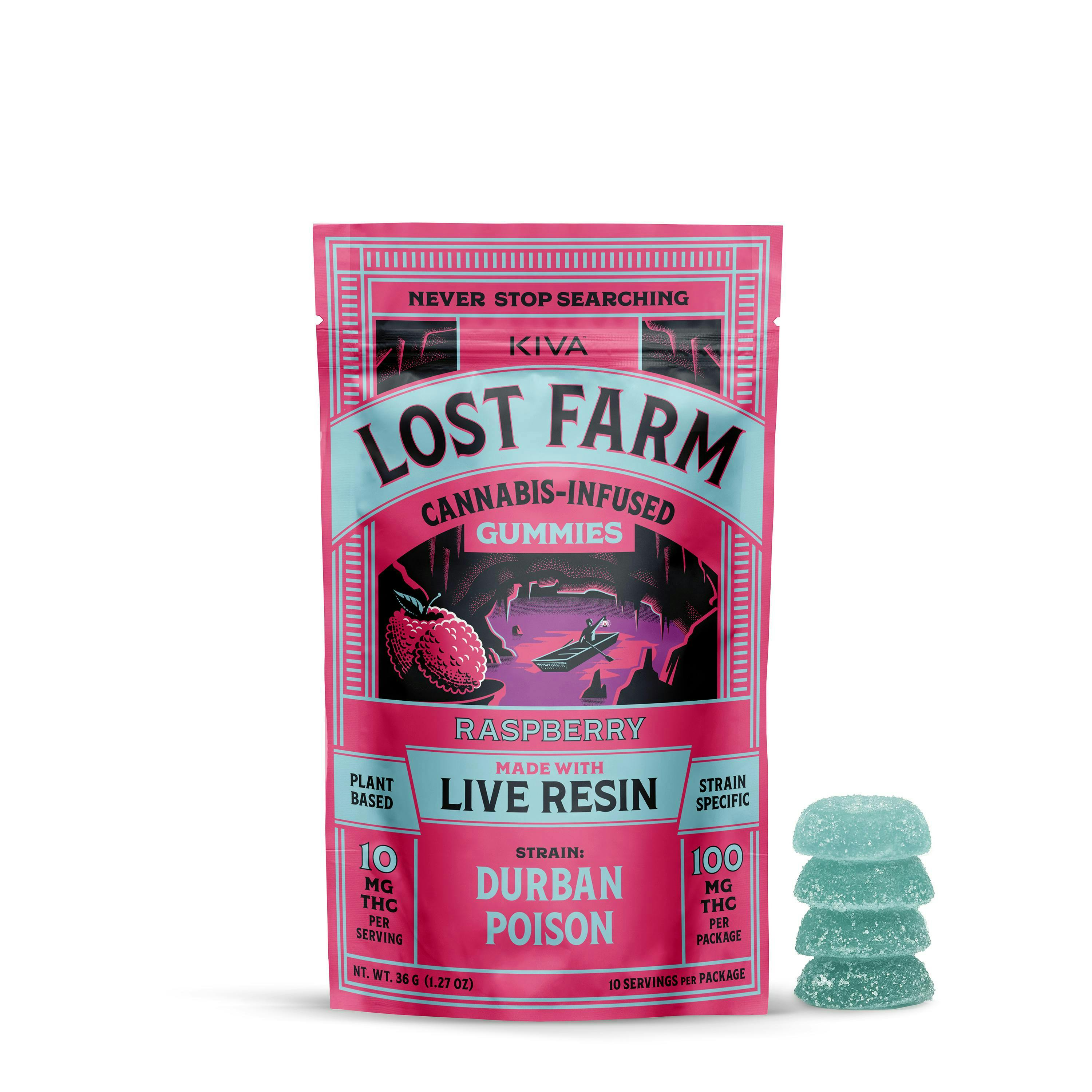 Photograph of product: Lost Farm Raspberry Live Resin Gummies - 10 Pack