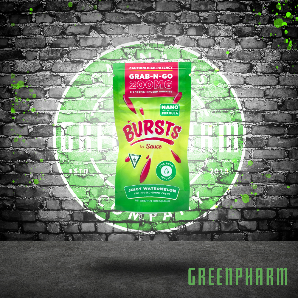 Photograph of product: Sauce Bursts | 200MG Live Resin Gummies | Juicy Watermelon