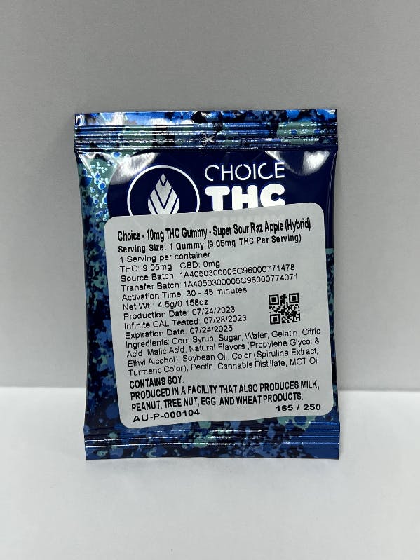 Photograph of product: Choice - Super Sour Raz Apple - 10mg Single Gummy