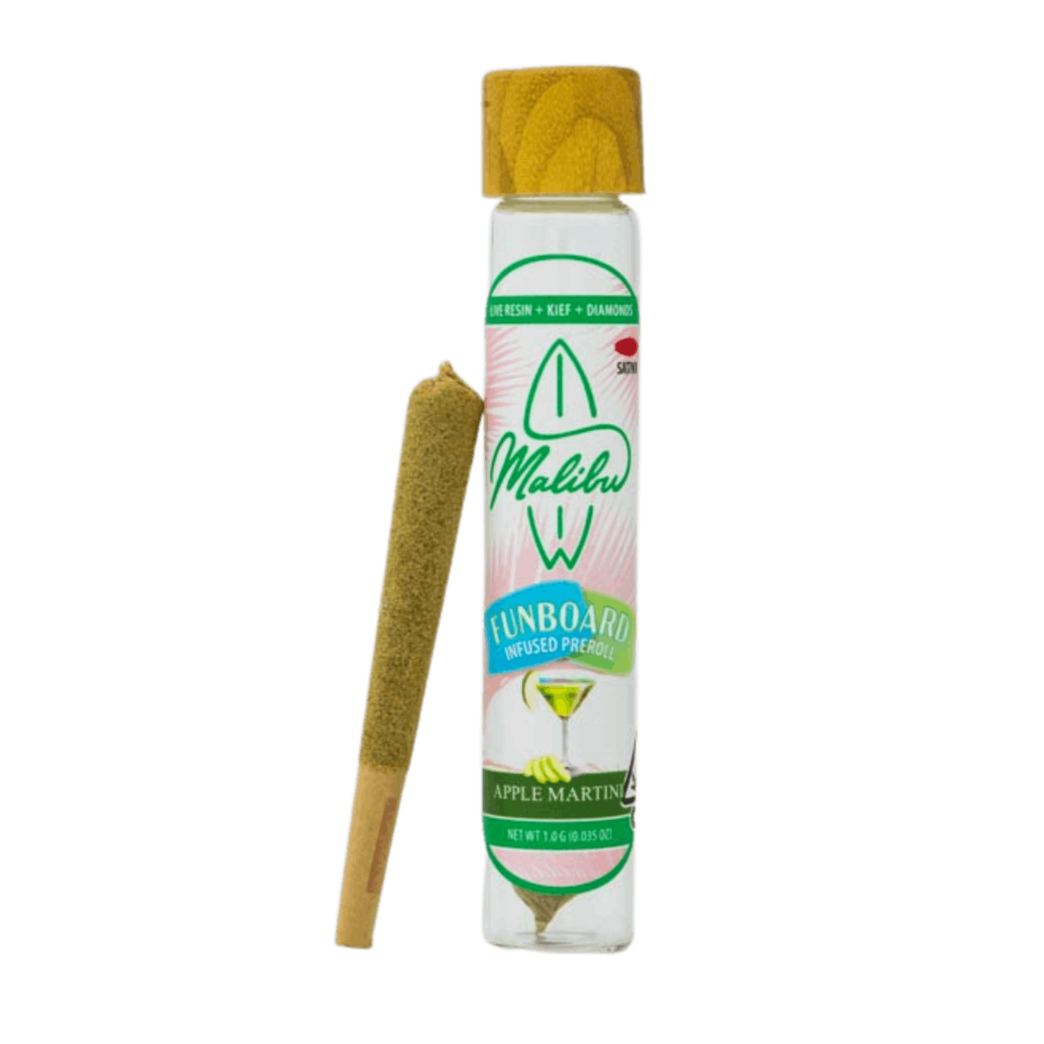 Photograph of product: Malibu 1g Funboard Infused Preroll - Apple Martini