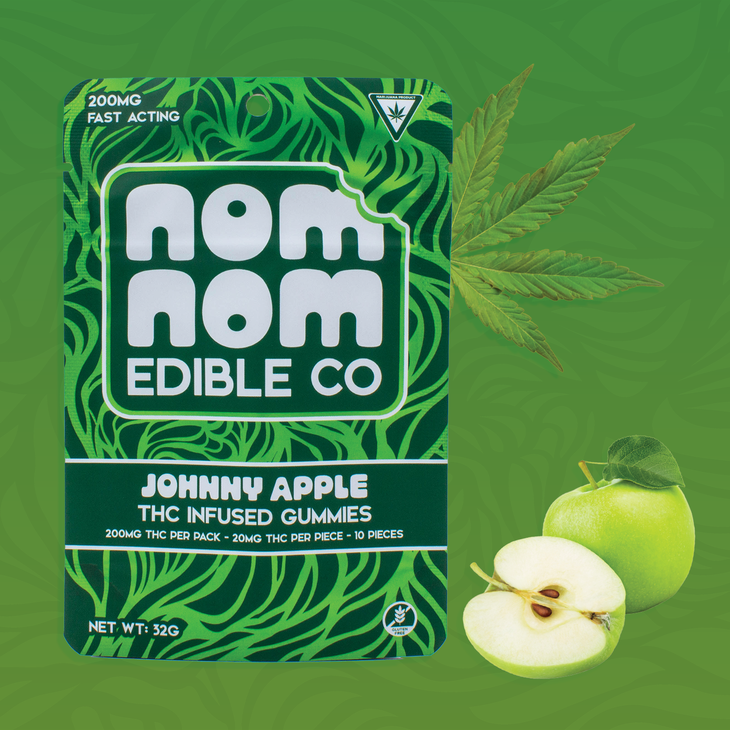 Photograph of product: Nom Nom 200mg Johnny Apple Gummies
