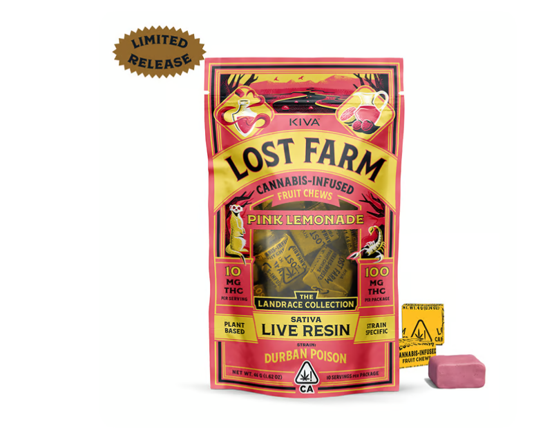 Photograph of product: Lost Farm Pink Lemonade Fruit Chews - 100mg