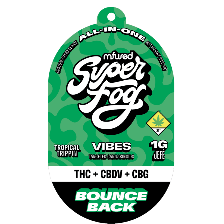 Photograph of product: Super Fog Vibes Jef Bounce Back Fruit Punch 4:1:1 CBG & CBDV Disposable VAPE
