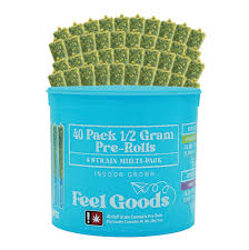 Photograph of product: Feel Goods Variety (I) Lemon Cherry Gelato, (S) Sherbanger, (I) Double Up, (H) Frozen Bag Preroll 40 Pack-20g