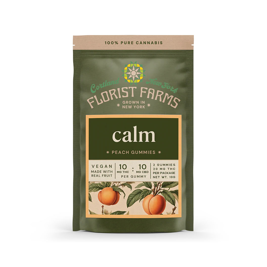 Photograph of product: Florist Farms - Peach - "Calm" Gummies - 10mg TH-oui:10mg CBD - 2ct