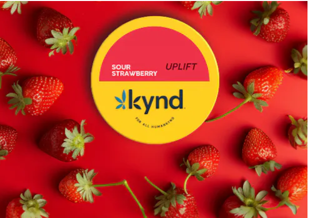 Photograph of product: KYND Uplift Sour Strawberry Gummies 100mg 20pk