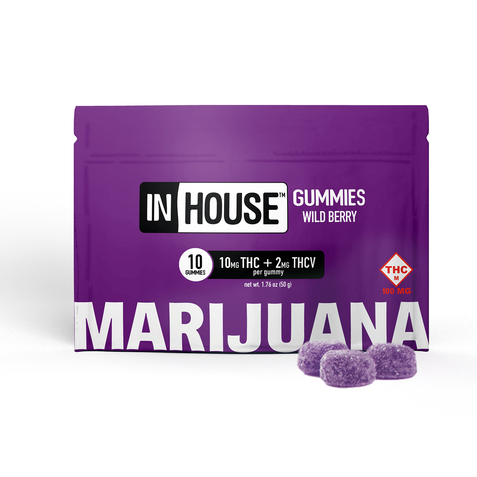 Photograph of product: INHOUSE - GUMMIES - 100MG TH-oui / 20MG TH-ouiV - 10PK - 5:1 WILD BERRY