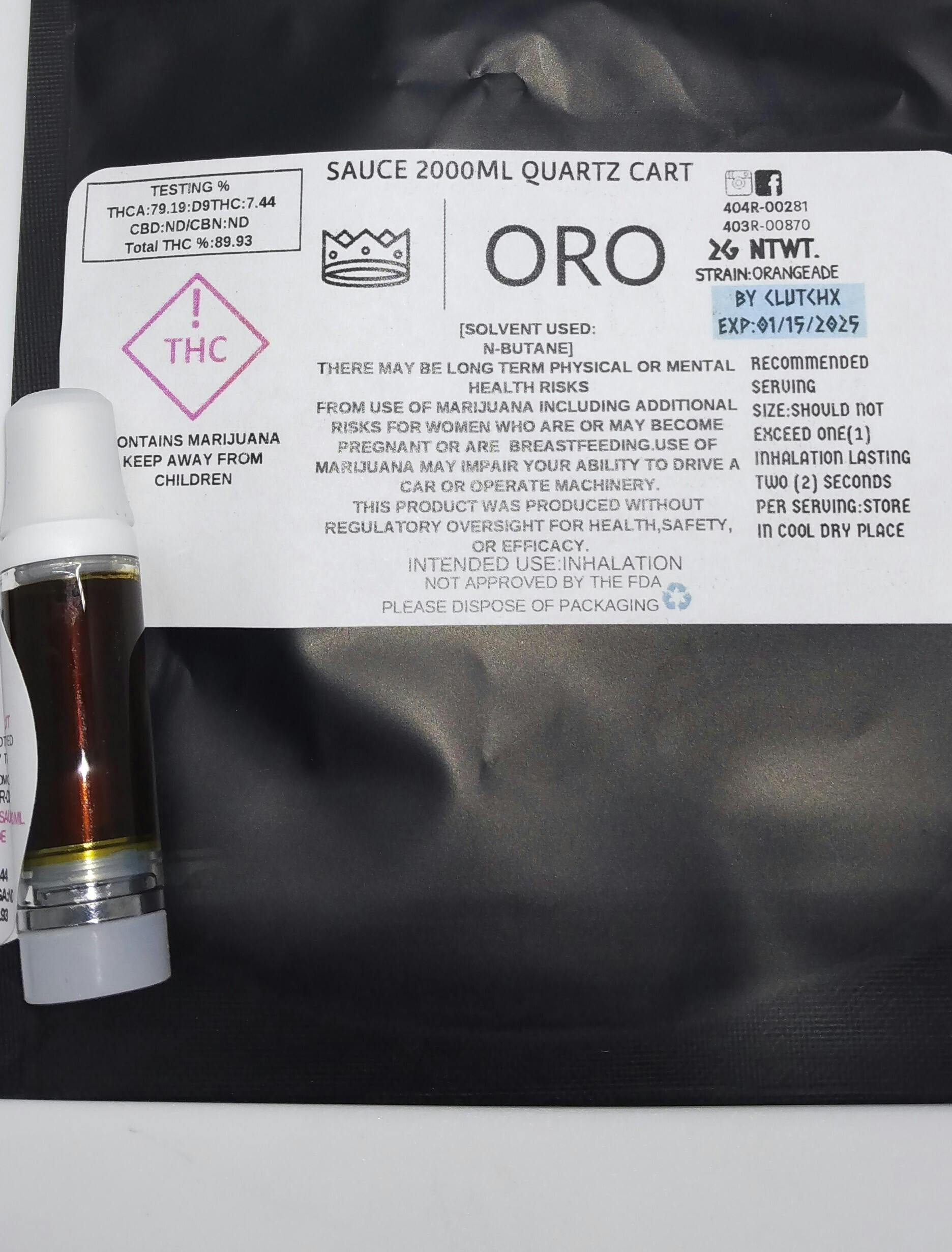 Photograph of product: Clutch | Oro Sauce Cartridge | Orangeade 2000mg