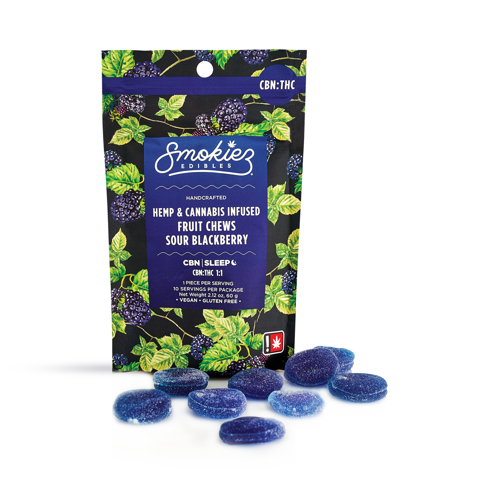 Photograph of product: CBN:TH-oui 1:1 Sour Blackberry 100mg CBN:100mg TH-oui Fruit Chews