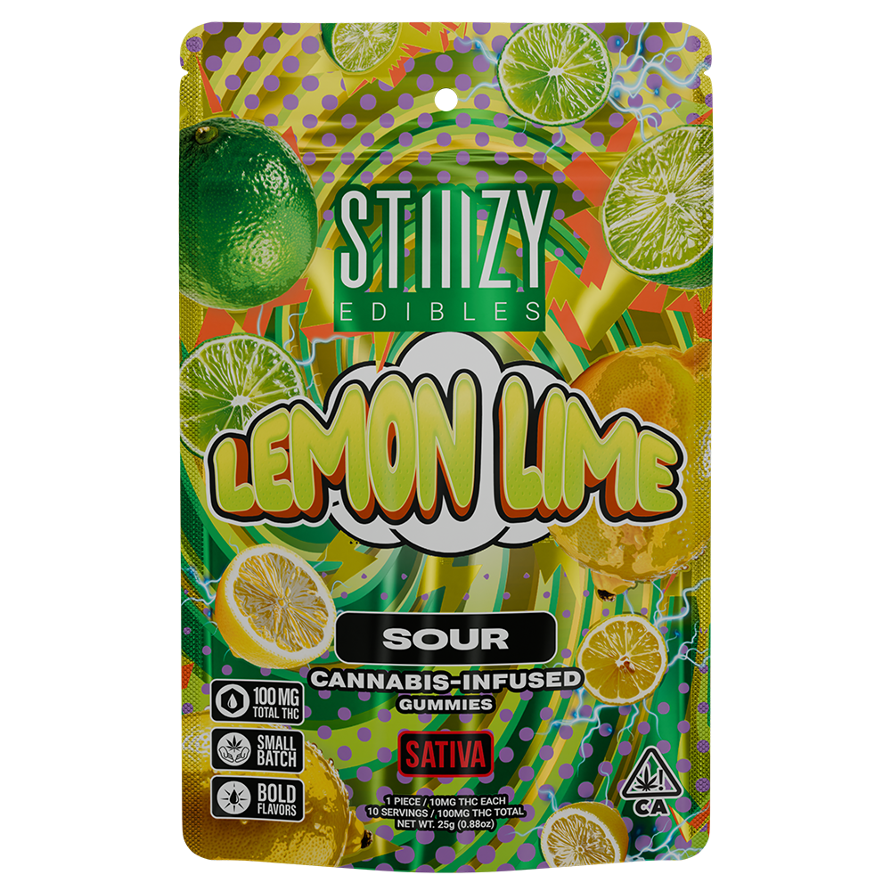 Photograph of product: 100mg Lemon Lime (Sativa) Sour STIIIZY Gummies $18 or 2/$30