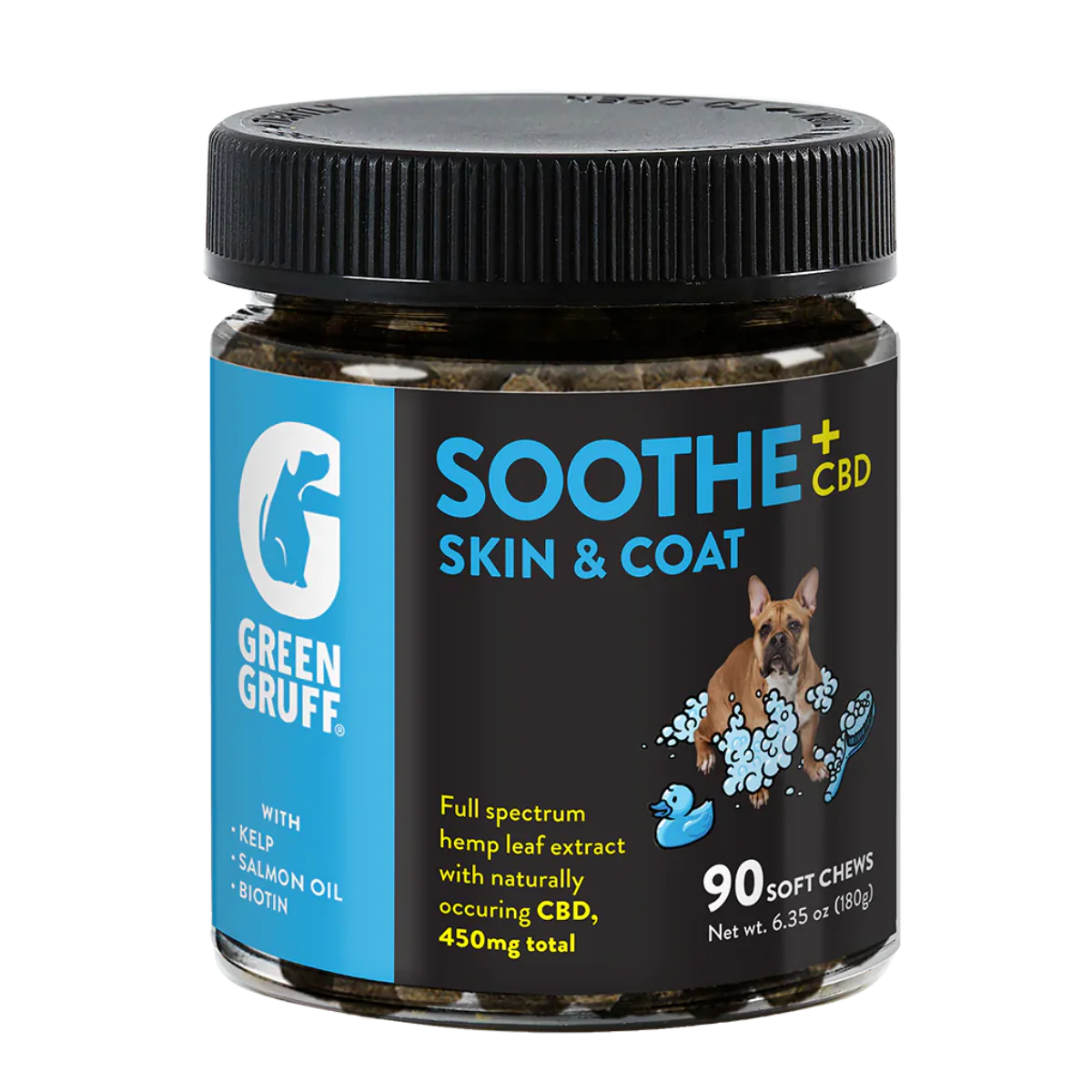 Photograph of Product: Green Gruff | Soothe+ CBD | Skin and Coat Dog Supplements | 90ct