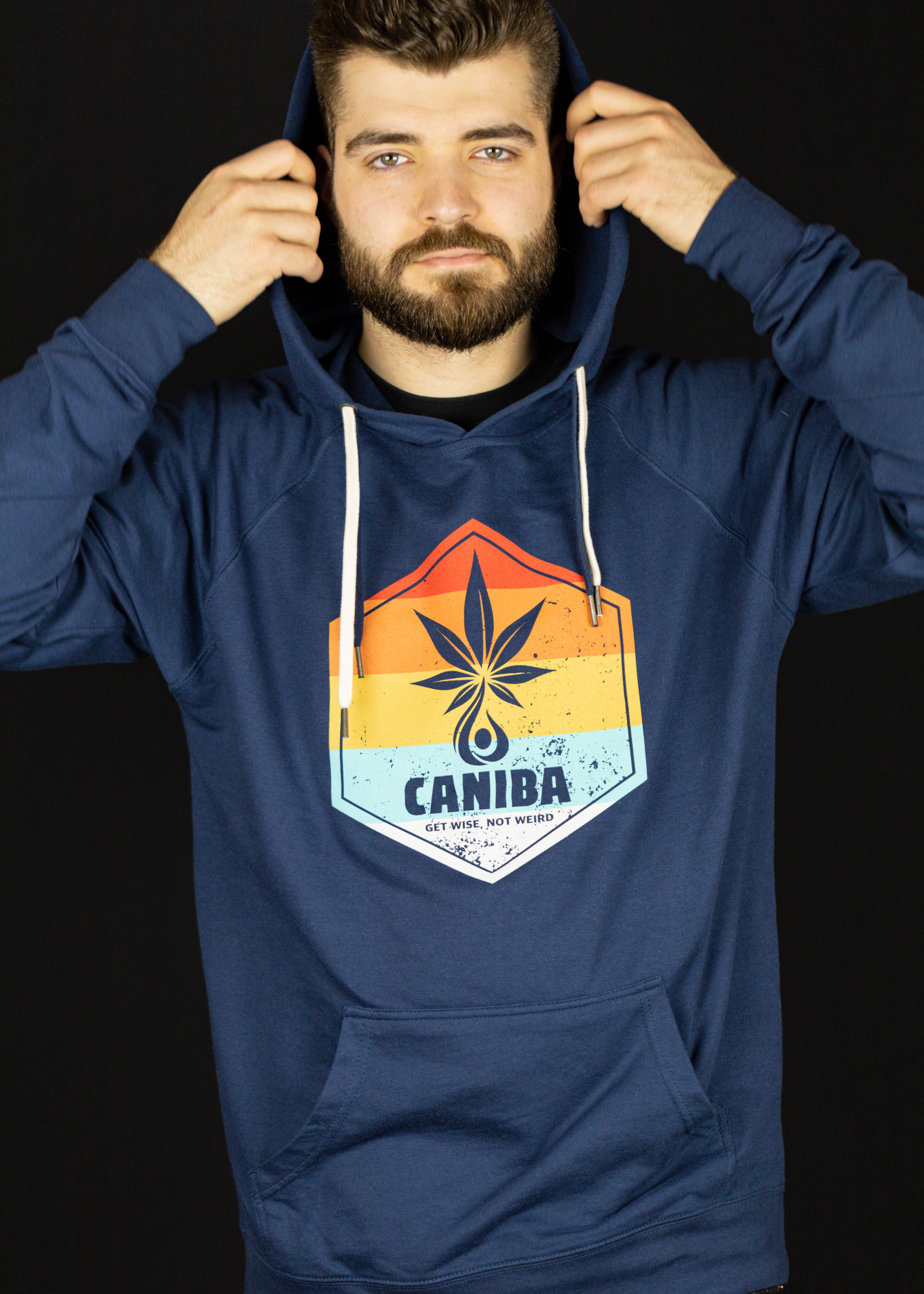 Photograph of product: Hoodie. XS. Indigo. Lightweight Hexagon. Caniba
