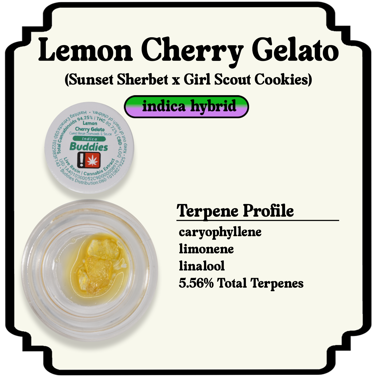 Photograph of product: Lemon Cherry Gelato Cured Resin Diamonds & Sauce Extract | 1g