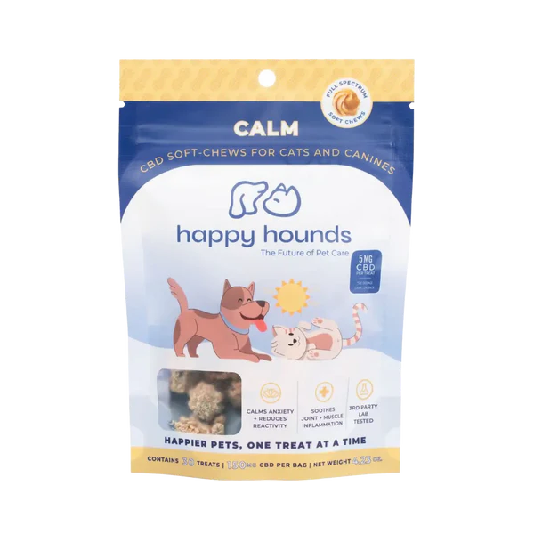 Photograph of product: Happy Hounds | Calm | Peanut Butter Chicken Chews | 30 Count | 5mg