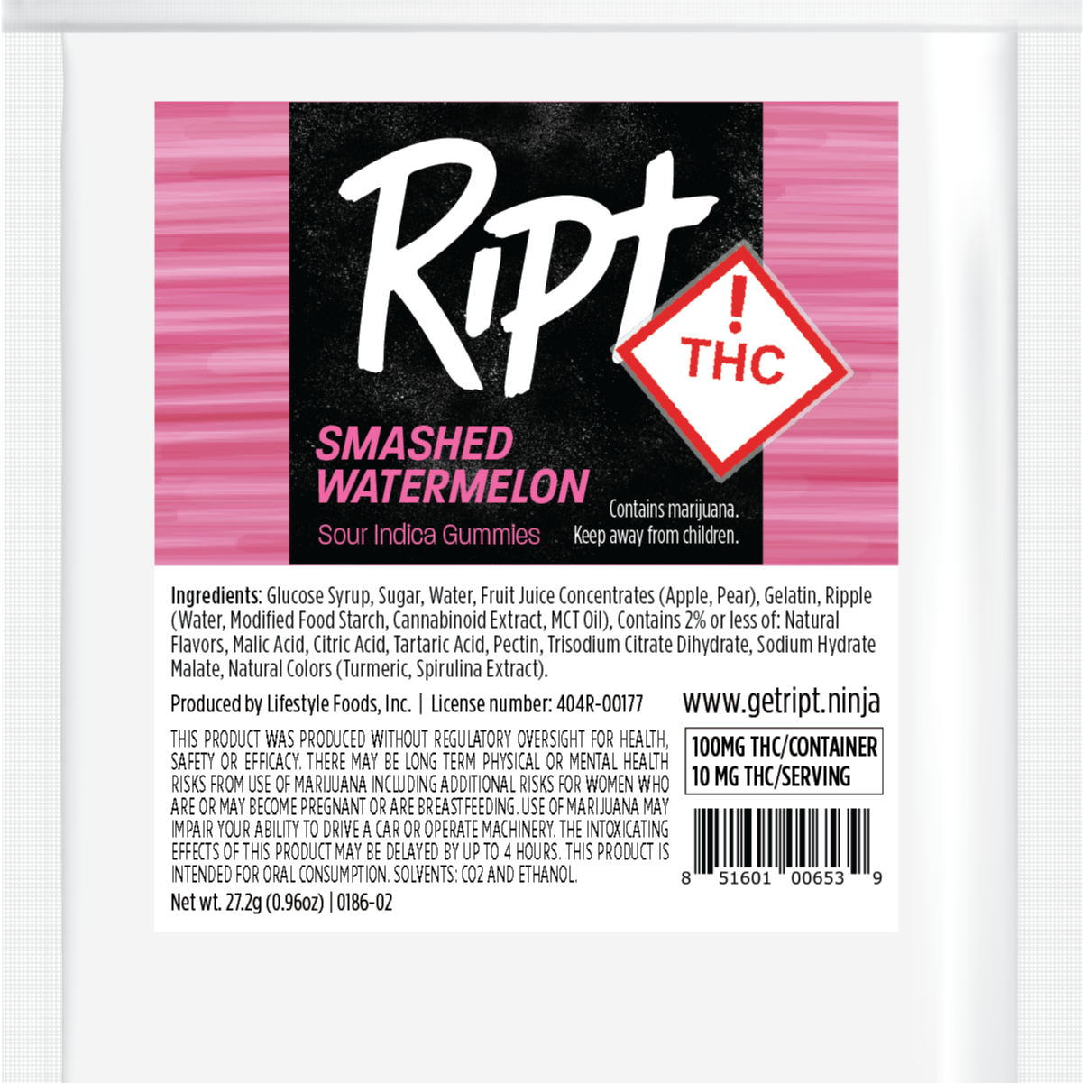 Photograph of product: Smashed Watermelon (I) 100mg Sour Gummies