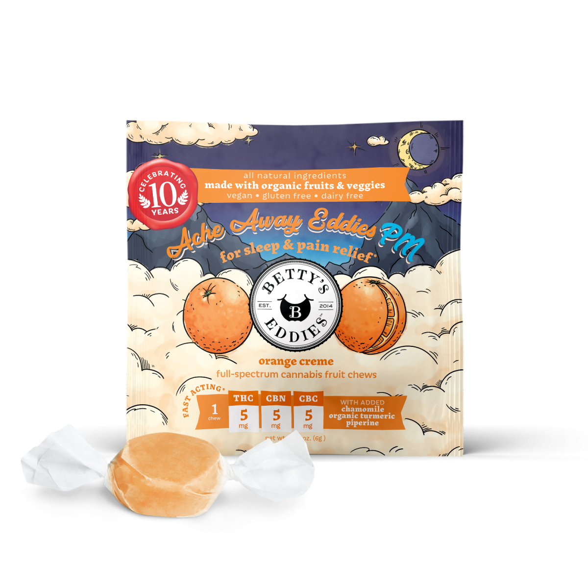 Photograph of product: Ache Away Eddies PM (2:1:1 TH-oui:CBN:CBC) | 10pk | 50mg