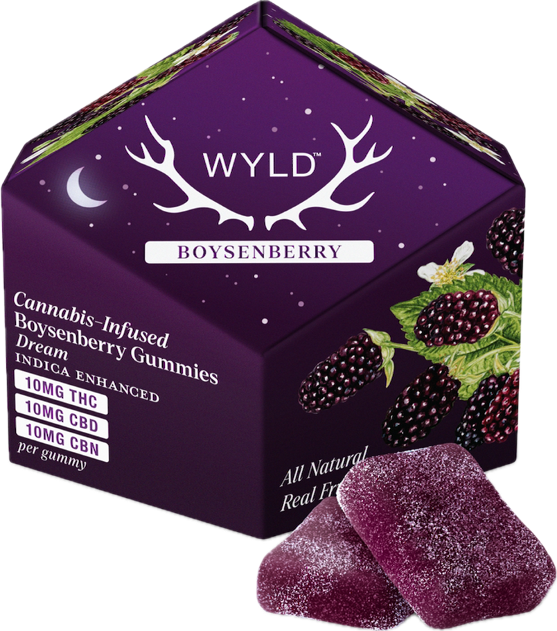 Photograph of product: Wyld Boysenberry Sleep TH-oui:100mg/CBN:100mg/CBD:100mg