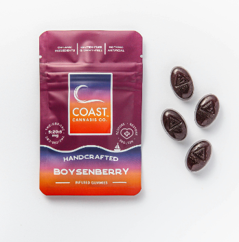Photograph of product: Coast Boysenberry 1:4:1 Restore Gummies 5mg 4pc