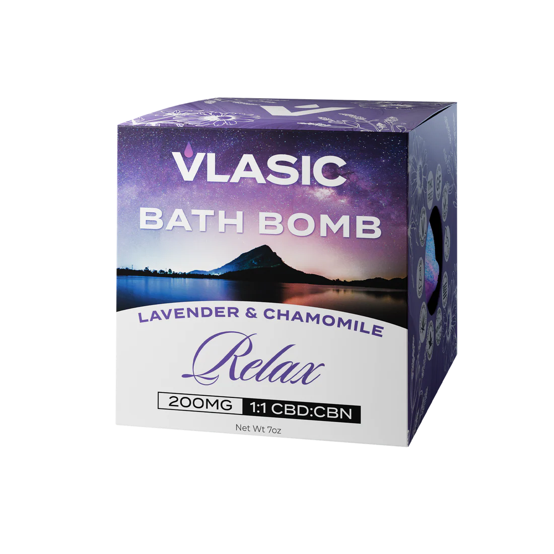 Photograph of product: Vlasic Labs Relax CBD:CBN Lavender & Chamomile Bath Bomb (200mg)
