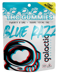 Photograph of product: Galactic Blue Razz Fast Acting Gummies 100mg 20pk