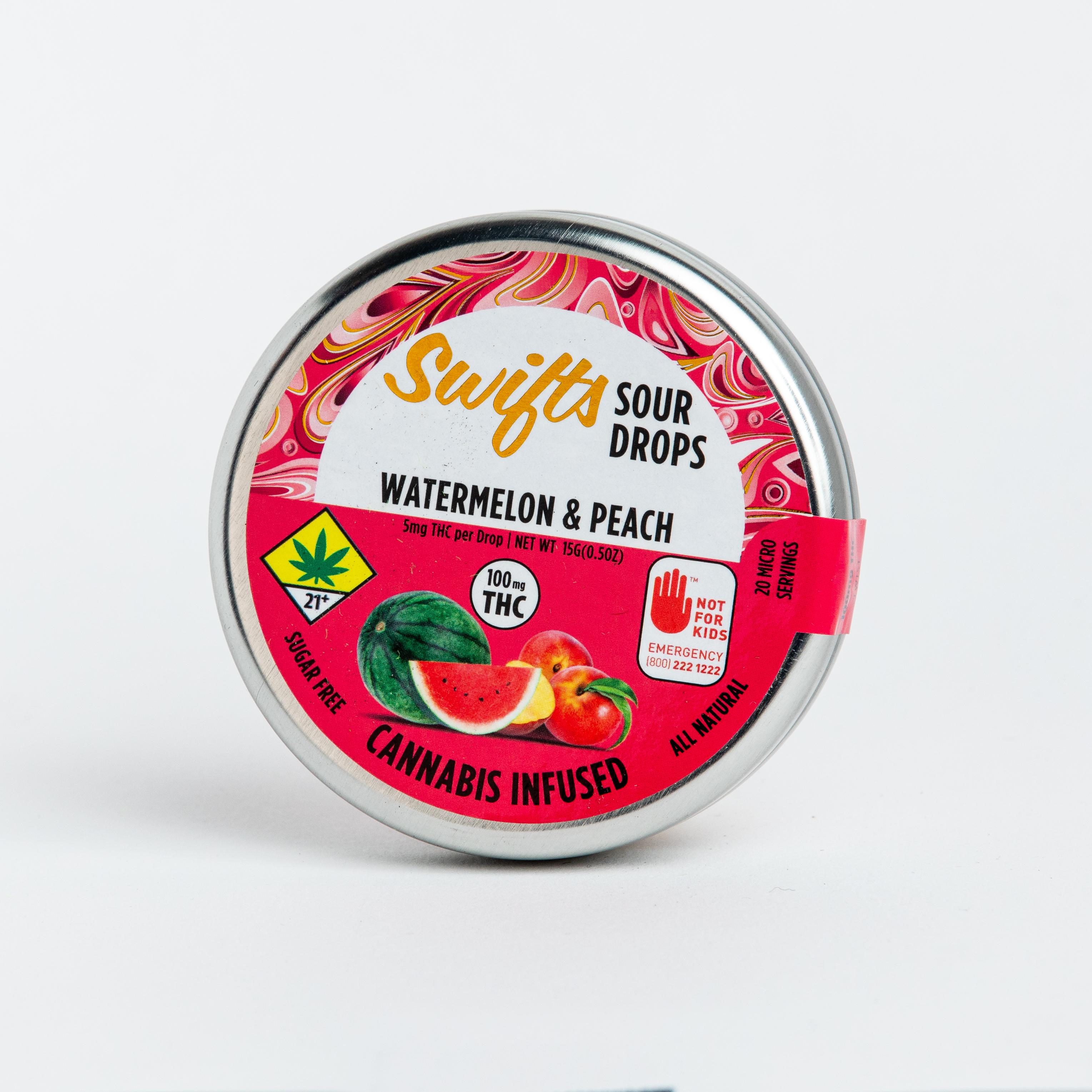 Photograph of product: Swifts | Watermelon & Peach Sours | Hard Candy | 20pk | 100mg TH-oui