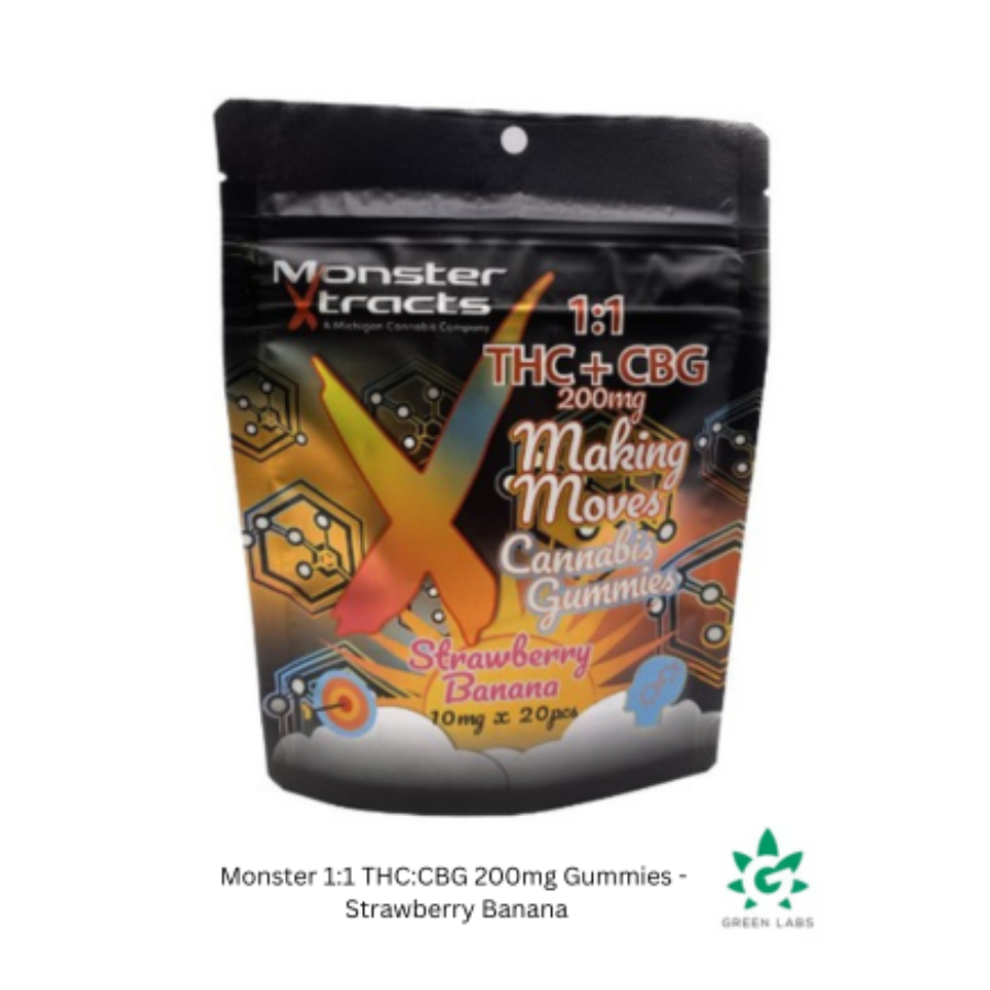 Photograph of product: (REC) Monster 200mg Gummies - Strawberry Banana (1:1 CBG)