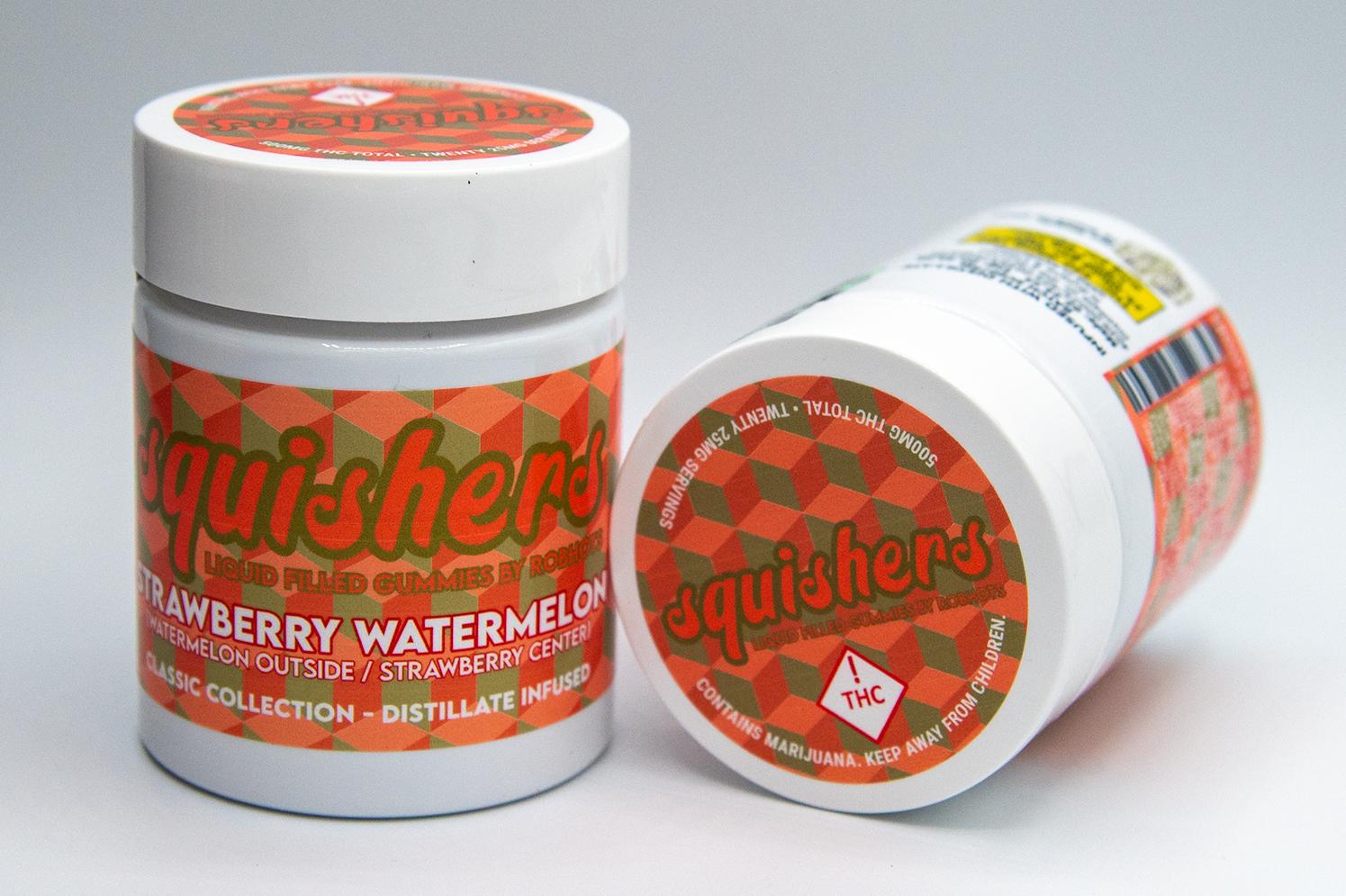 Photograph of product: Squishers Liquid Filled Gummies | 500mg TH-oui | Strawberry Watermelon