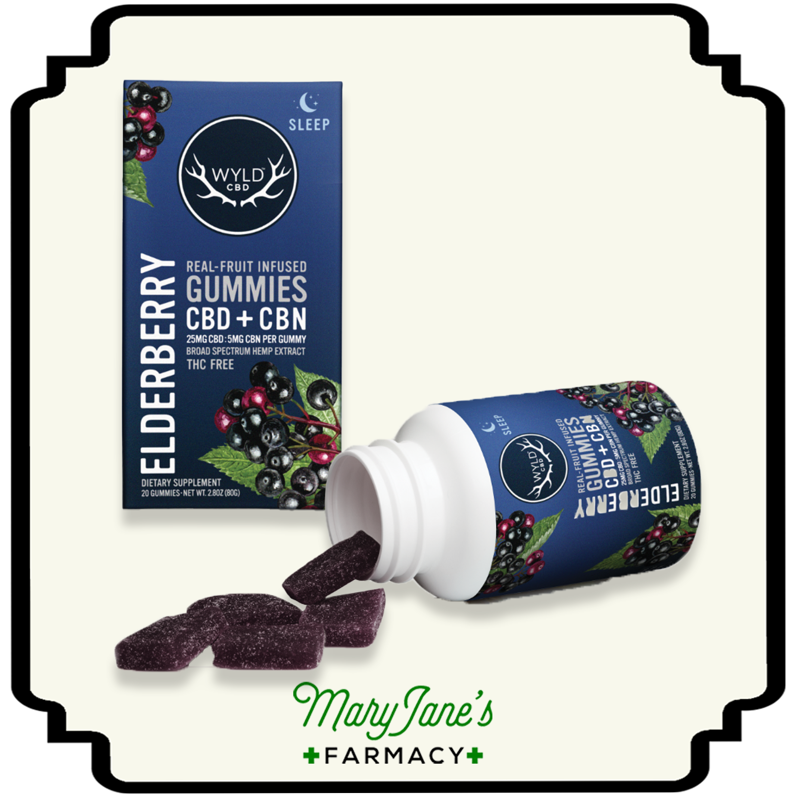 Photograph of product: Elderberry Hemp CBD:CBN 20-Pack Gummies | 500mg