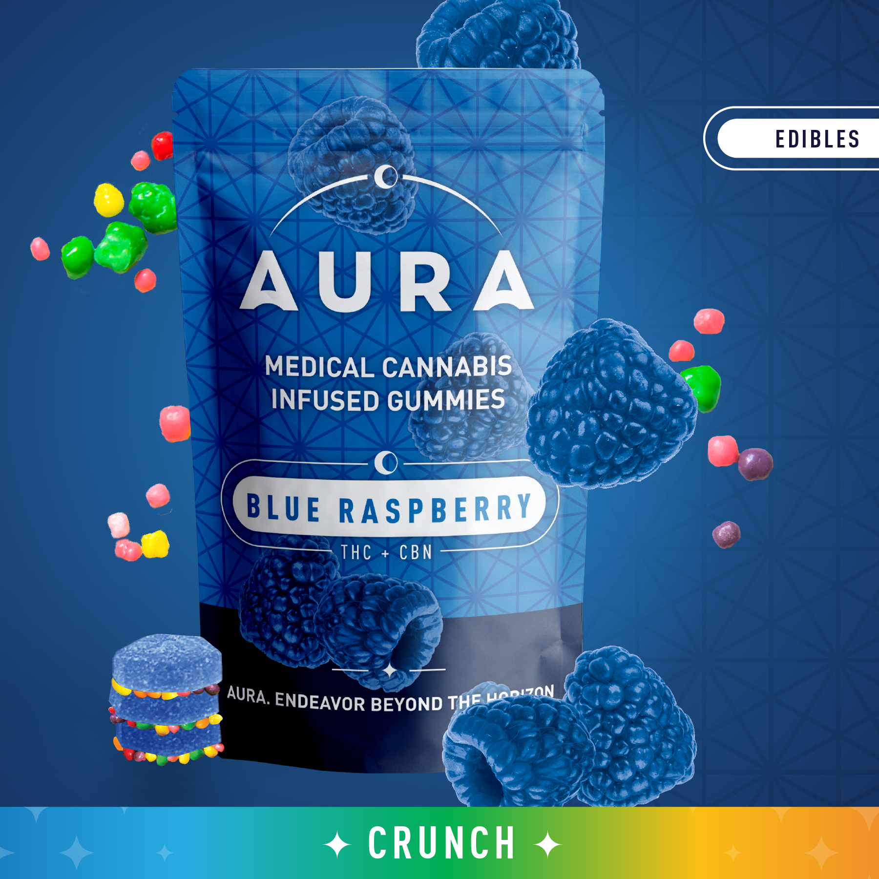 Photograph of product: Blue Raspberry CRUNCH +CBN | 20 x 55mg