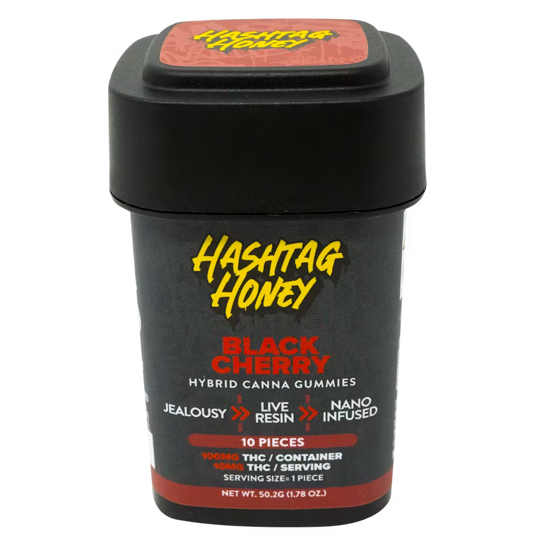 Photograph of product: au chocolattag Honey | Gummies | Black Cherry | 10mg per serving / 100mg per Container | (Live Resin & Nano Infused)