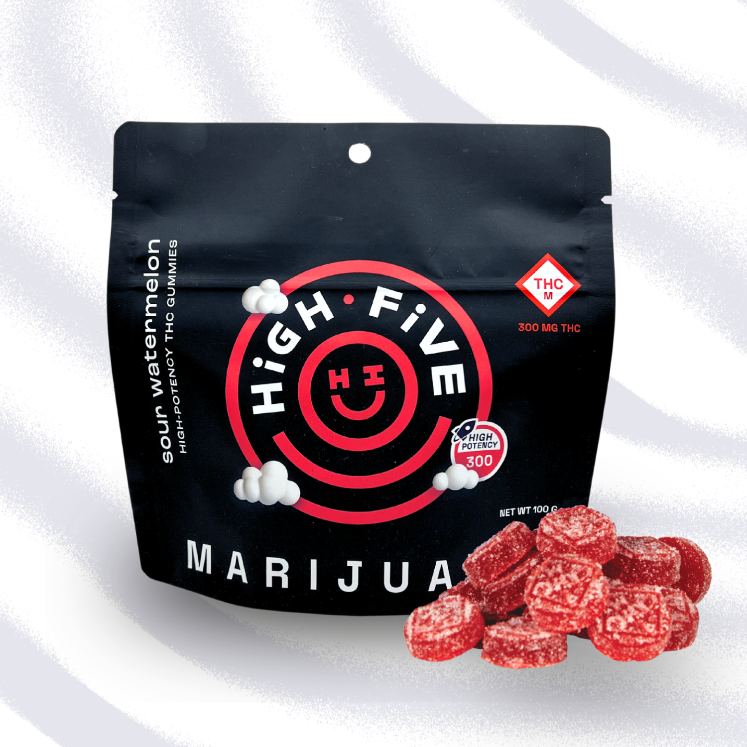 Photograph of product: Sour Watermelon | 300mg | Gummies | High Five