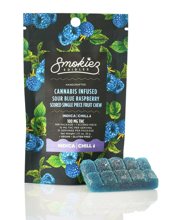 Photograph of product: Smokiez | 100mg Sour Gummy | Single | Blue Raspberry