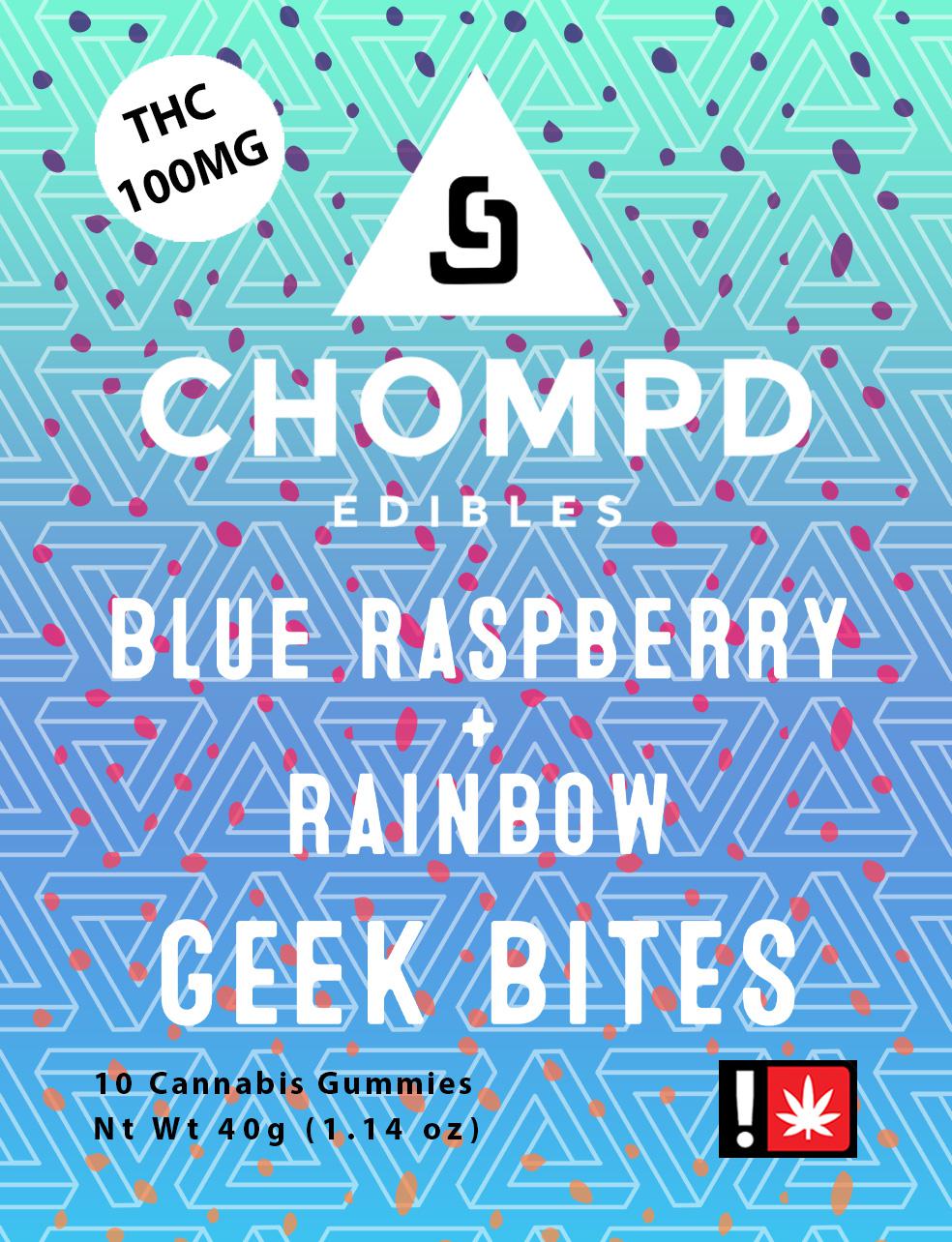 Photograph of product: CHOMPD- Berry Blast Rainbow Geek Bites - 100mg
