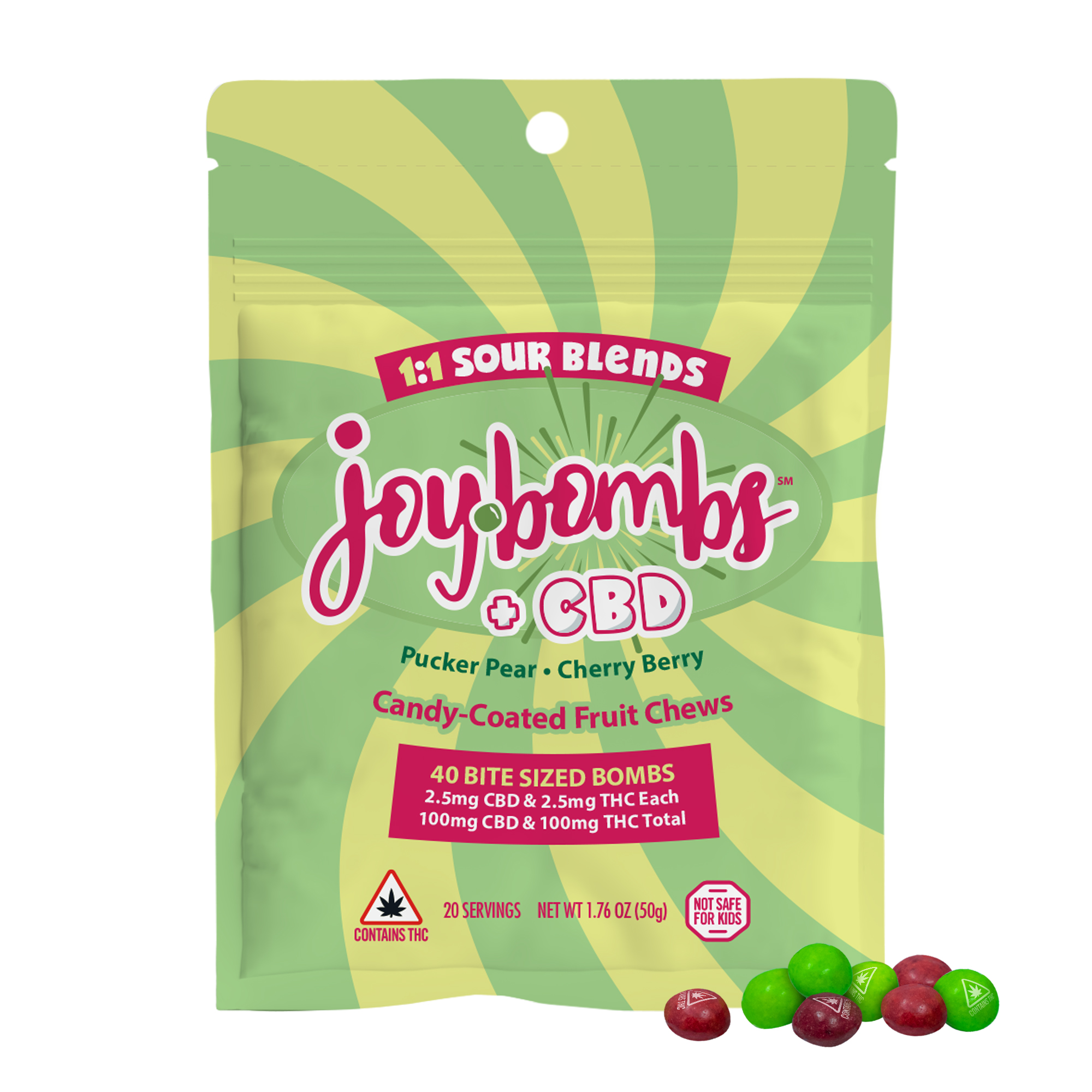 Photograph of product: Sour Blend Candy | 1:1 TH-oui:CBD | 100mg | 40pk | 2.5mg ea (I)