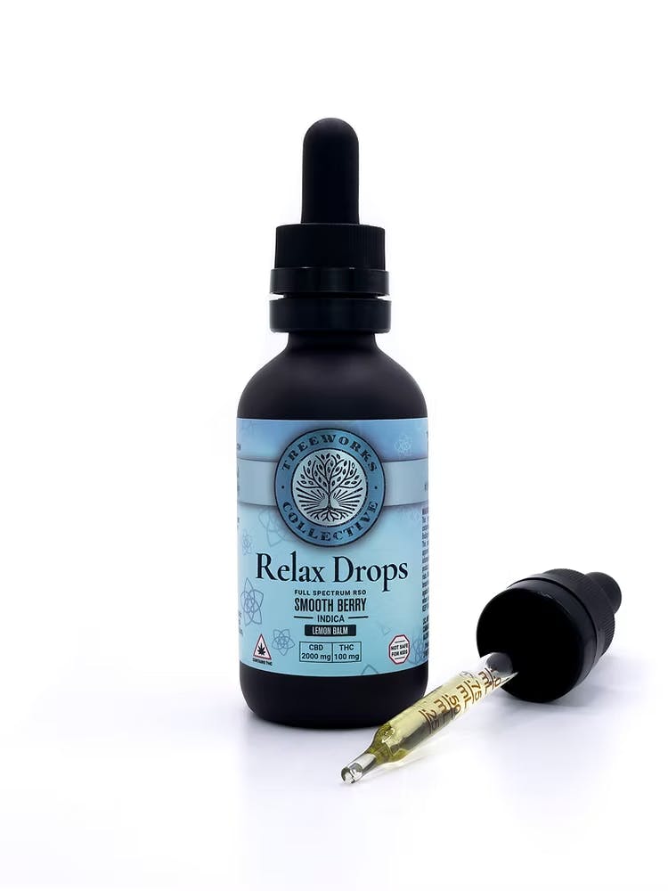 Photograph of product: Treeworks Relax Drops RSO Smooth Berry 20:1 CBD:TH-oui - 100mg