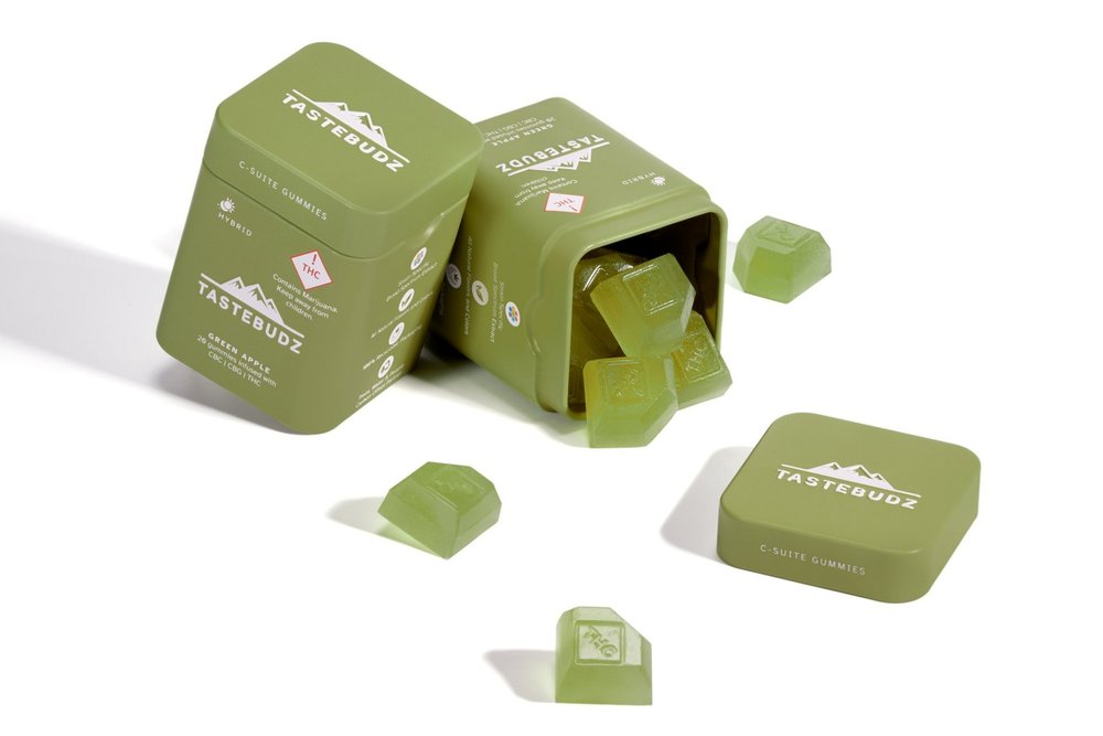 Photograph of product: Taste Budz | Rosin Gummies | - 50mg | 1:2:2 | TH-oui:CBC:CBG | Green Apple