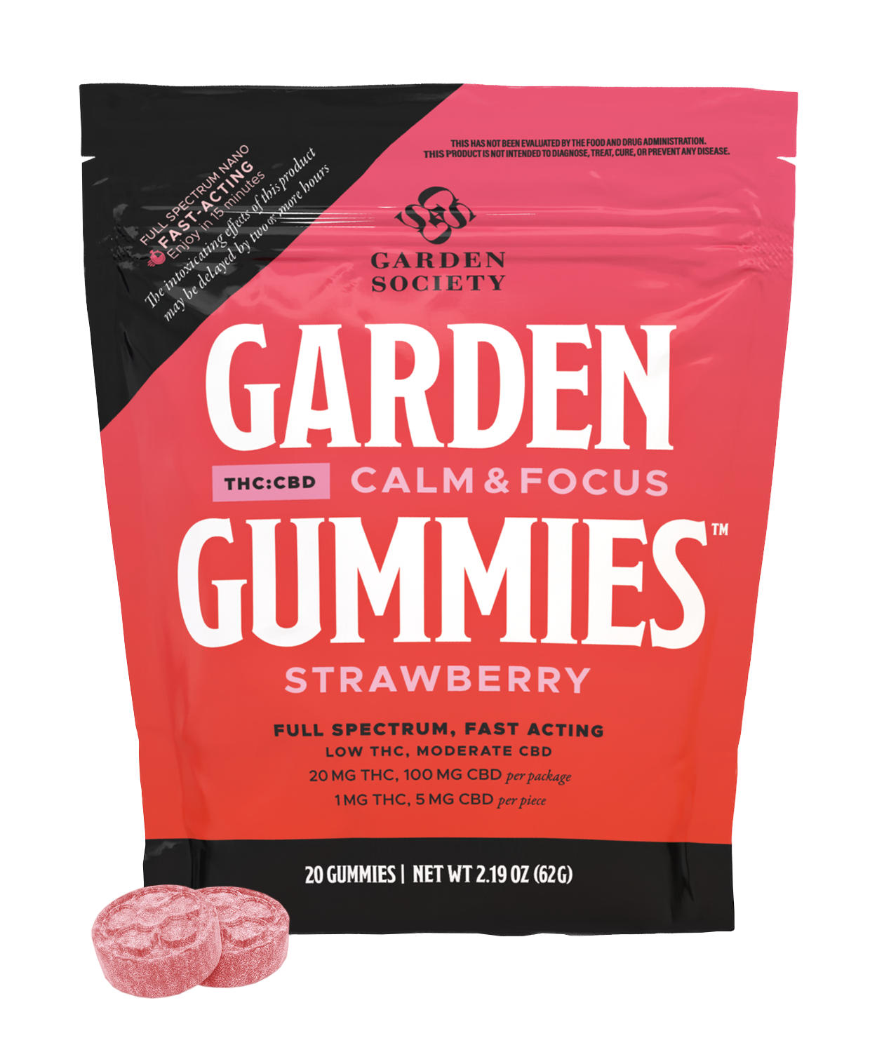 Photograph of product: Strawberry | 20mg TH-oui: 100mg CBD | 20pk