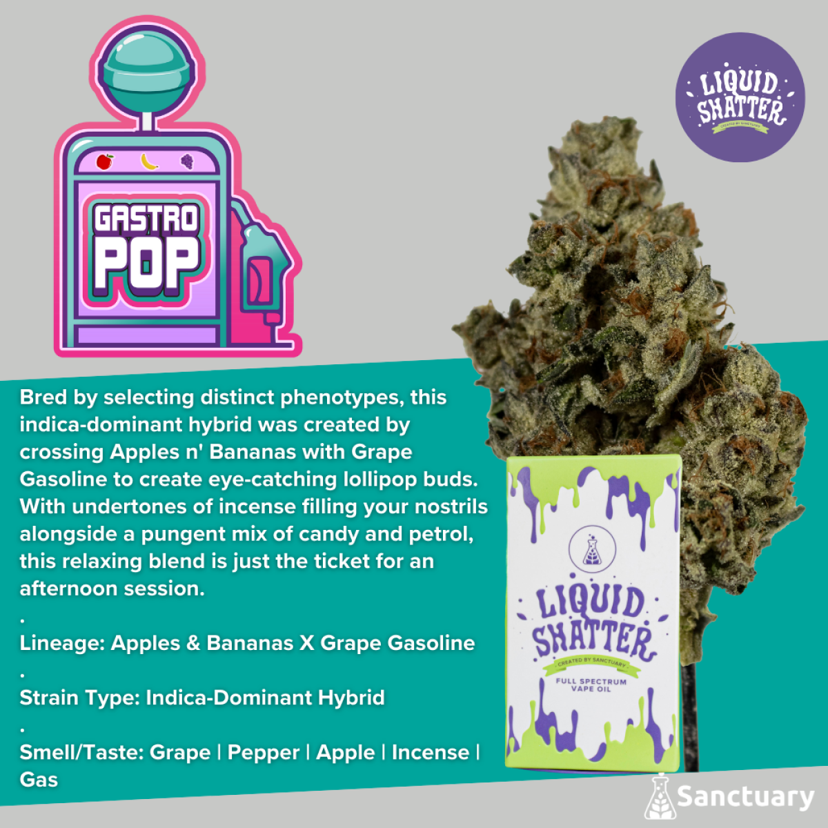 Photograph of product: Gastro Pop (I/H) .5g Full Spectrum Liquid Shatter Cartrdige