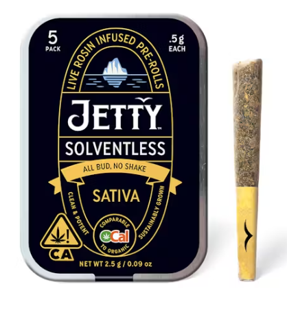 Photograph of product: JETTY - Infused Prerolls - Strawnana Mac x Sour Strawberry - Live Rosin - 5PK - 2.5G