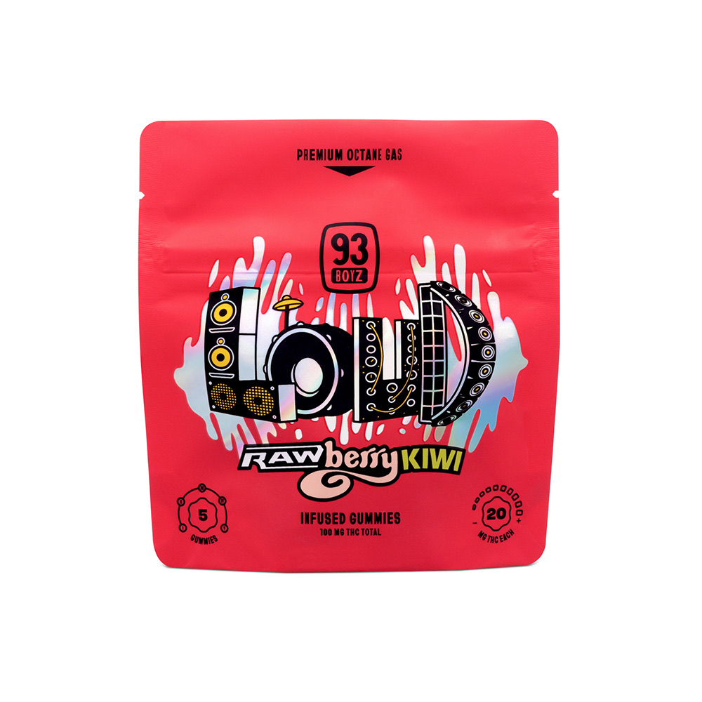 Photograph of product: 93 BOYZ LOUD Gummies 100mg: Rawberry Kiwi 5pk