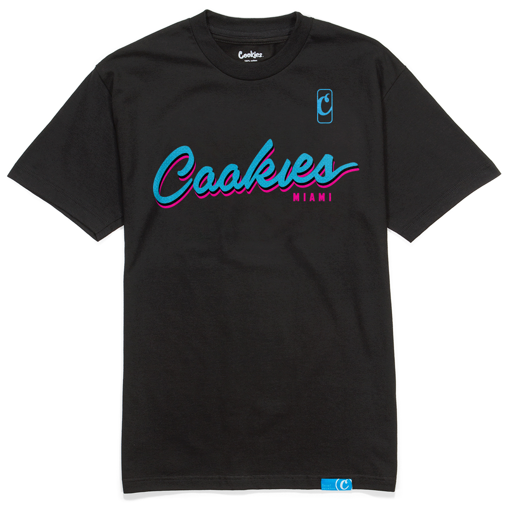 Photograph of product: Cookies - Heat City Miami Script - Tee - Black/Cookies Blue
