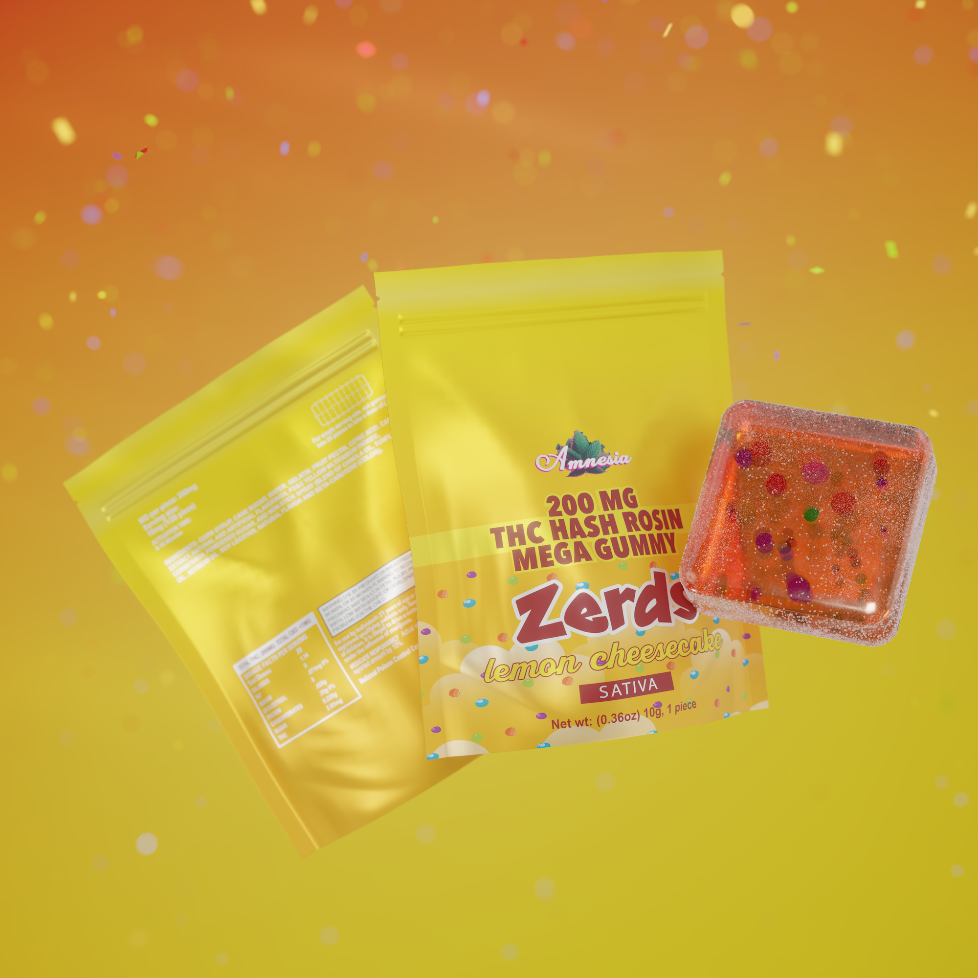 Photograph of product: Amnesia - 200mg Zerds au chocolat Rosin Single Gummy - Lemon Cheesecake