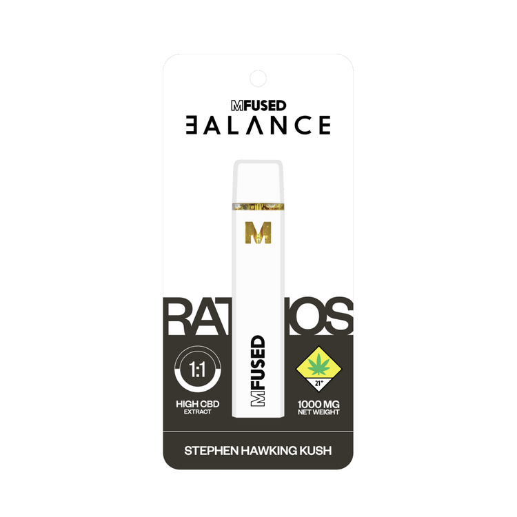 Photograph of product: Balance Ratios: CBD 1:1 Stephen Hawking Kush - Distillate Disposable Cartridge