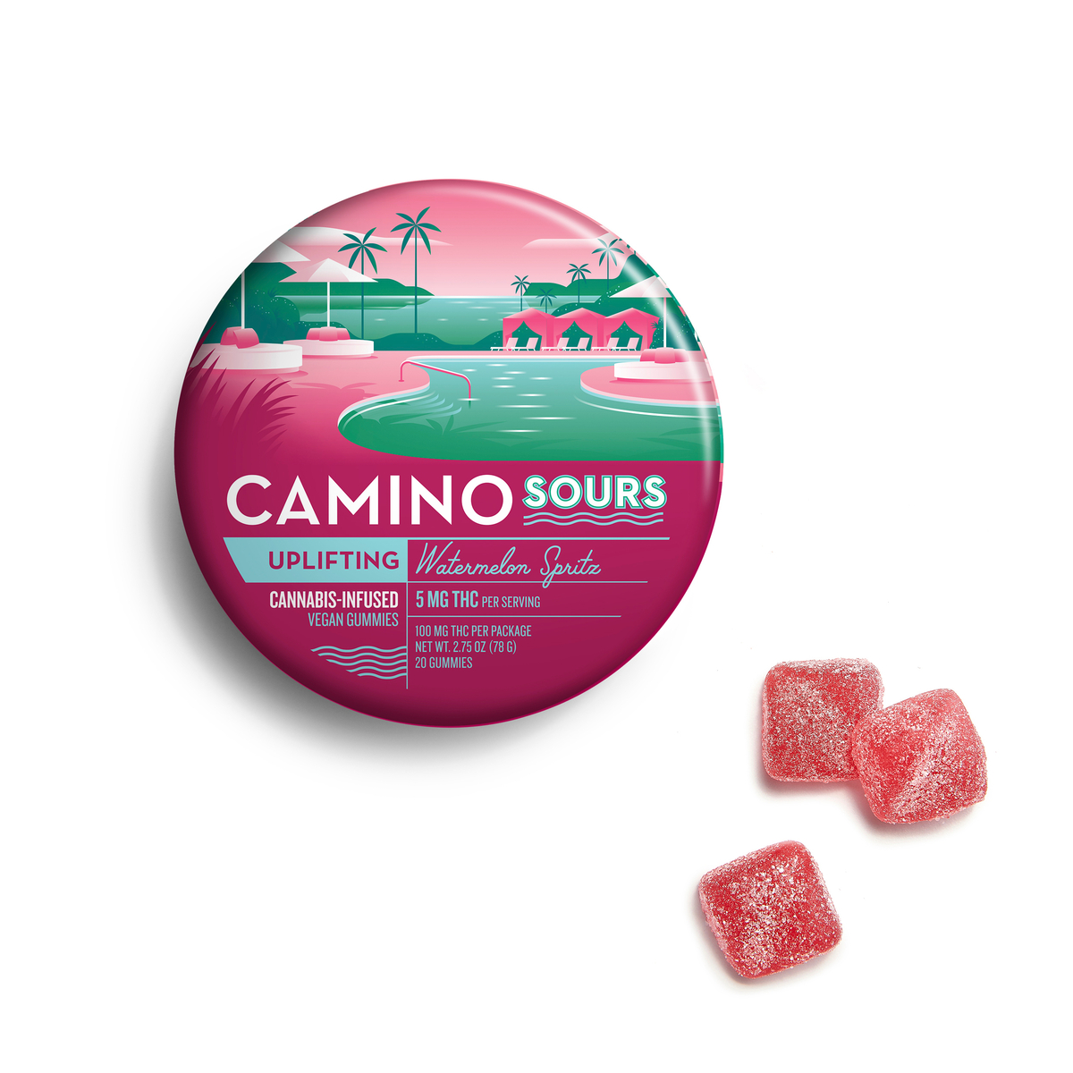 Photograph of product: Watermelon Spritz 'Uplifting' Sours Gummies - 100mg THC - 20 Pack