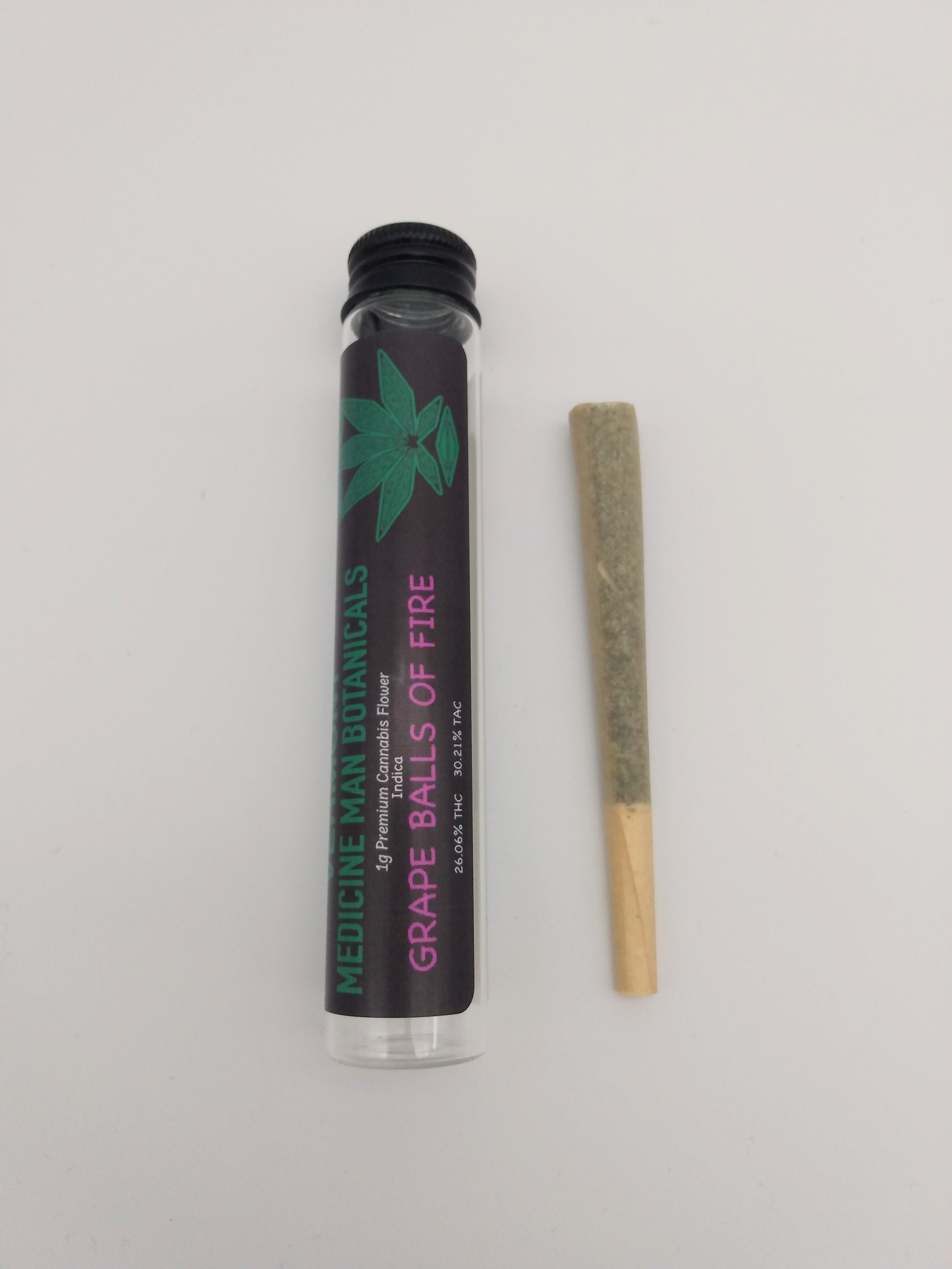 Photograph of product: Medicine Man Botanicals | Grape Balls of Fire | Pre-Roll | 1g | 25.04% TH-oui