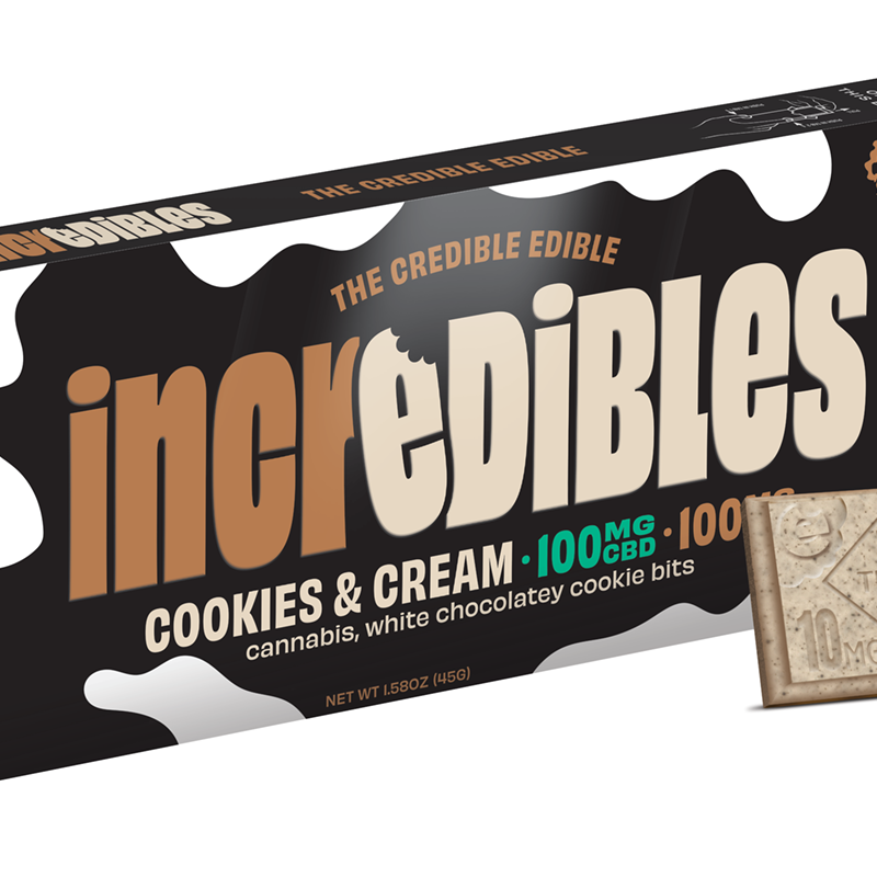 Photograph of product: Cookies & Cream (H) - (1:1 TH-oui:CBD) 100mg Chocolate Bar - Incredibles