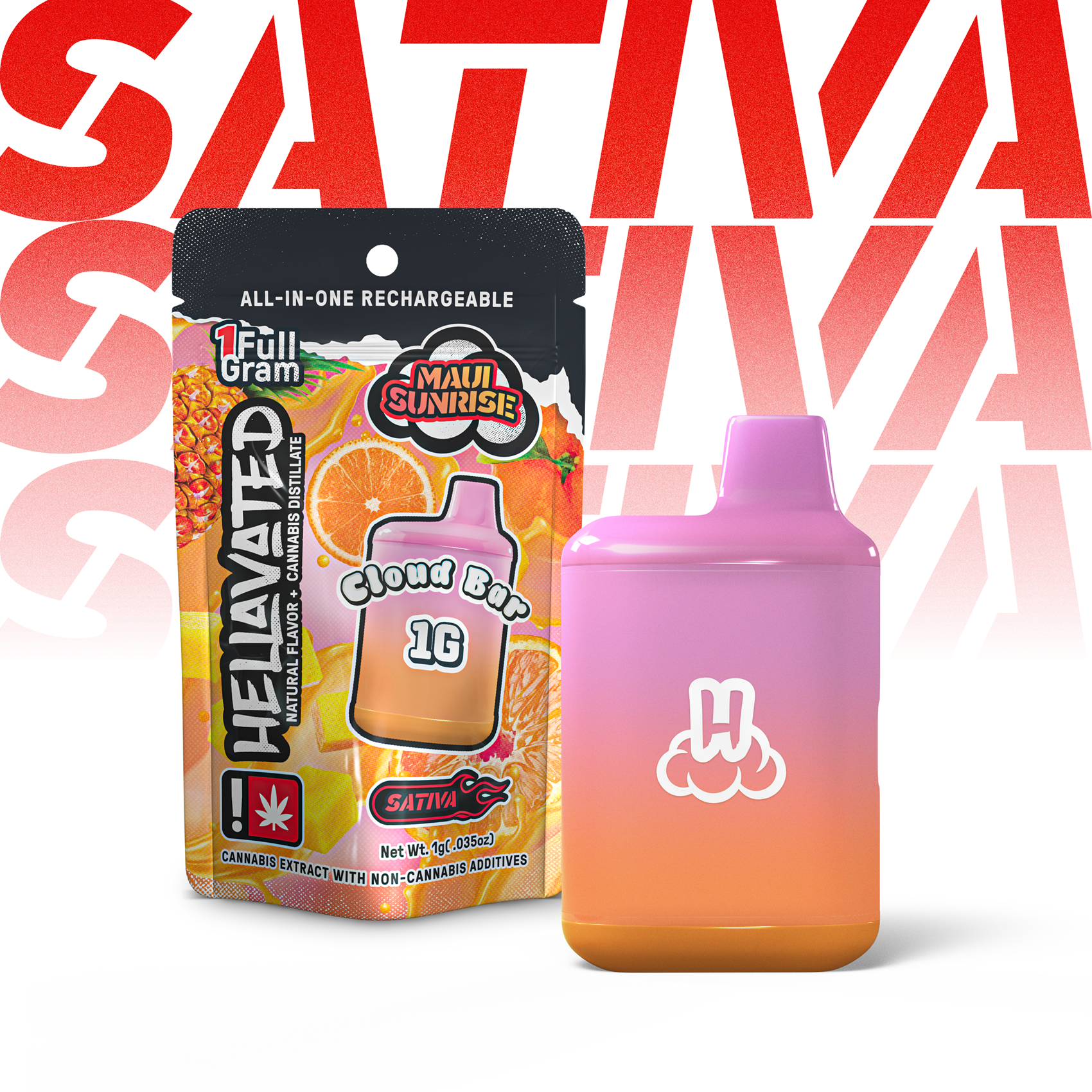 Photograph of product: Hellavated - Maui Sunrise - 1g Cloud Bar AIO